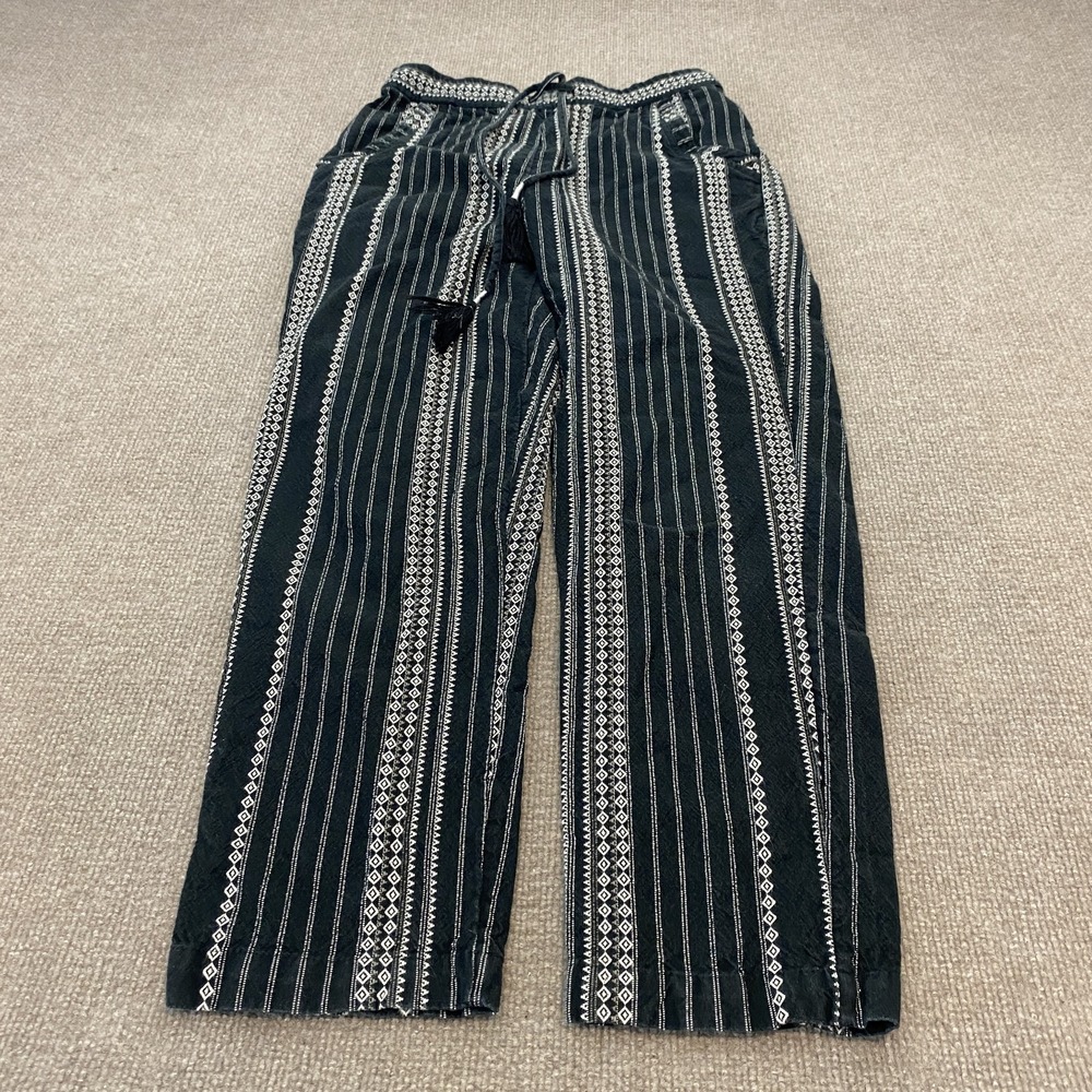 Anthropologie Pants Women XS Black Striped Jogger Boho Southwestern Tassel 27x26